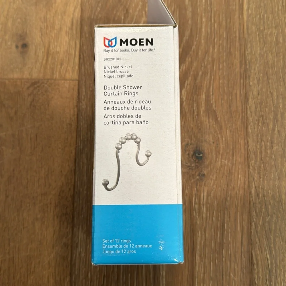 NWT MOEN Double Shower Curtain Rings Brushed Nickel SR2201BN